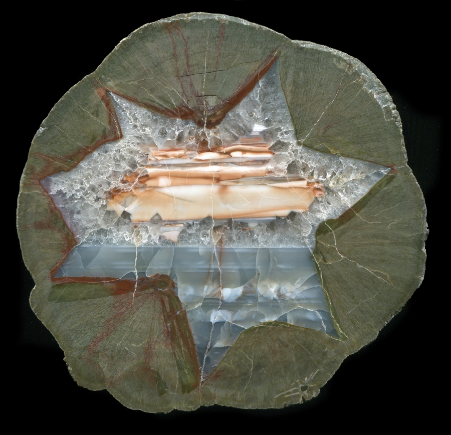 Amazing Black Dome Thunderegg with Agate, Quartz and Orange Opal