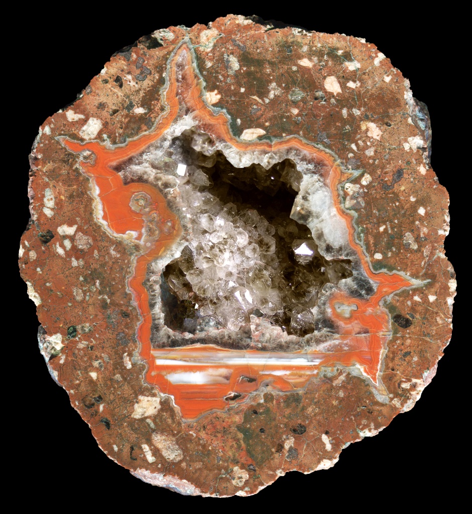 Beautiful Mönchstal Thunderegg Geode with Smoky Quartz