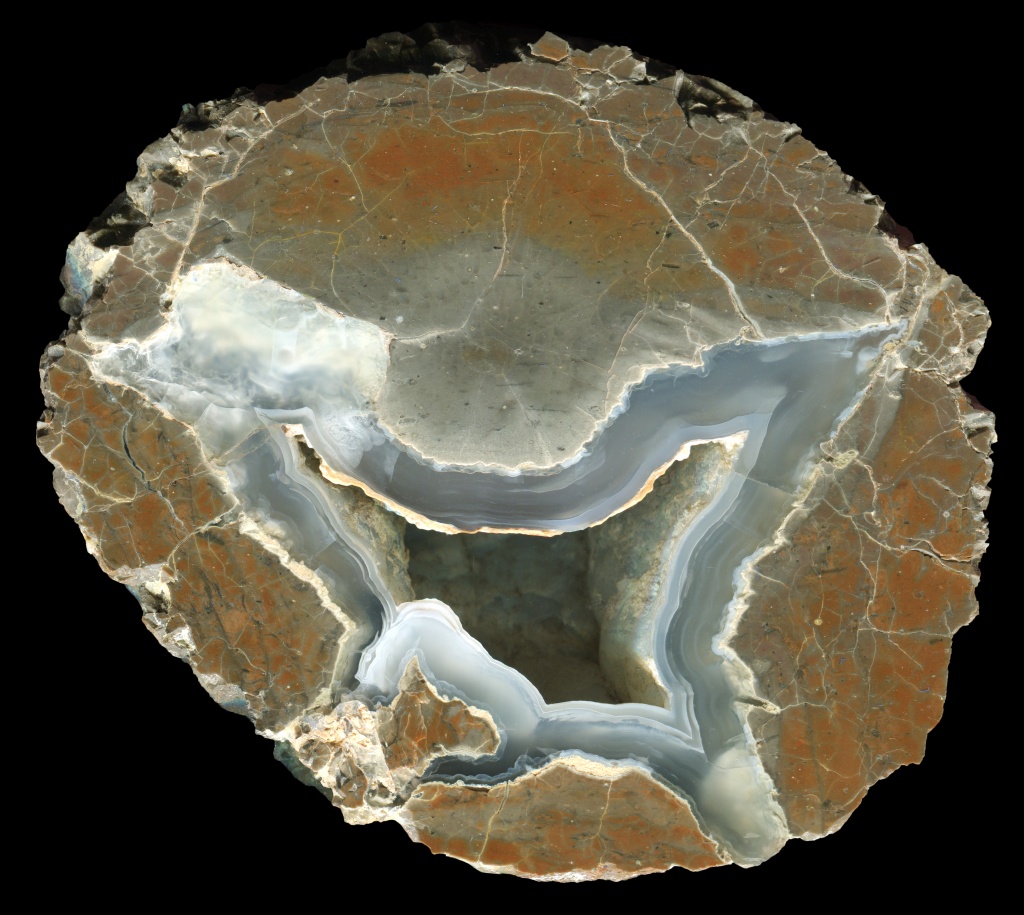 Probable Dolly Parton Thunderegg with Grey Agate Surrounding a Large Cave